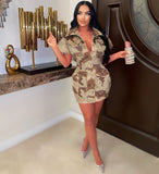 Women Clothing Personalized Sexy Large Collared Camouflage Tight Dress