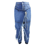 Fall Women Jeans Stitching Comfortable, Casual Ripped Lace up Feet