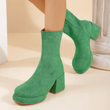 Chunky Heel Martin Boots round Toe Side Zipper Mid Boots Suede Simple Mid Heel Slimming Sleeve Boots