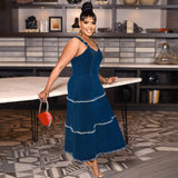 Plus Size Women Long Elastic Sling Tassel Sleeveless Dress