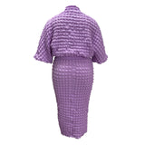 Plus Size Solid Color Seersucker Batwing Sleeve Top Skirt Two Piece Set