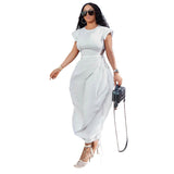 Summer Women Clothing Round Neck Waist Trimming Bud Dress Solid Color Dress