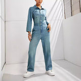 Women Casual Office Slim Fit One Piece Long Sleeves Jeans