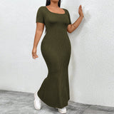Plus Size Women U Neck Backless Design Dress Summer Simplicity Wind To Ankle Dress