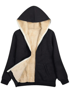 plus Size Women Clothing Winter Warm Plush Hoodie Coat