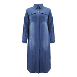 Autumn Winter Thickening Collared Denim Shirt Women Long Sleeve Dress Loose Casual High Quality Artistic Vintage Dress
