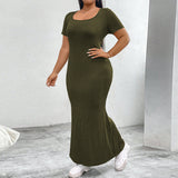 Plus Size Women U Neck Backless Design Dress Summer Simplicity Wind To Ankle Dress
