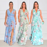 Elegant Chiffon Sleeveless Summer Floral Print Slit Tank Top Women Dress
