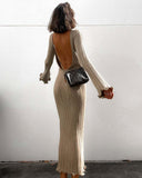 Autumn Sexy Sheath Women Clothing Ruffled Long Sleeve Knitted Maxi Dress