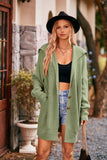 Autumn Winter Women Clothing Solid Color Polo Collar Cardigan with Pockets Three Buttons Mid-Length Coat
