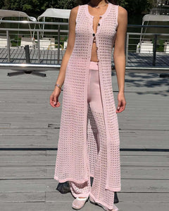 Blouse Hollow Out Cutout out Vest Cardigan Beach Outerwar Knitted Dress Sexy See through Trousers Two Piece Sets