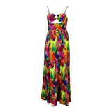 Summer Maxi Dress Spaghetti Strap Floral Print Sexy Large Swing Dress