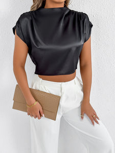 Real Shot Women Clothing High Sense Summer Satin Shirt Satin Shirt Short Sleeve Shirt