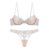 Sexy Underwear Women Three Dimensional Embroidered Mesh Stitching Ultra Thin with Steel Ring Push up Bra Set