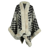 Women Fur Collar Shawl Autumn Winter Thickened Warm Knitted Cape