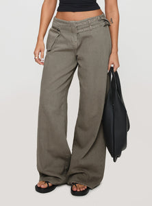 Women Personality Street Adjustable Buckle Waist Side Pocket Detail Loose Trousers