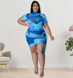 Plus Size Women Clothes Summer Short-Sleeved Jumpsuit Mid-Dress