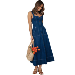 Summer Design Thin Casual Fit White Strap Maxi Dress