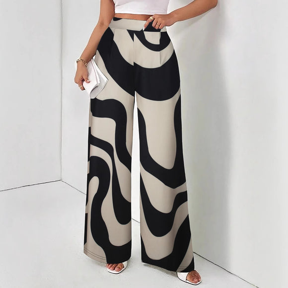 Plus Size Women Clothing Casual Striped Printed Elastic Waist Straight Pants