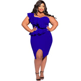 Plus Size Spring Summer Casual Ruffled Split Shoulder Sleeve Sheath Split Dress