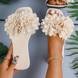 Plus Size Floral Flat Slippers Women Outdoor All Matching Square Toe Lightweight Beach Slippers