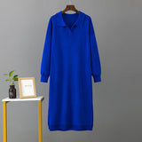 Autumn Winter Polo Collar Base Knitting Loose Solid Color Women Dress