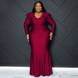 Plus Size Women Clothes Sexy Dress Nightclub V neck Formal Dress Solid Color Maxi Dress Autumn Winter Long Sleeve