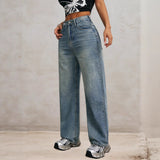 Retro Korean Type Wide Leg Jeans for Women Autumn Winter Trends High Waist Loose Slimming Straight Long Pants