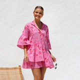Simple Comfortable Bell Sleeve Ethnic Loose Shirt Short Dress