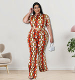 Plus Size Women Clothes Summer Short Sleeved T shirt Set Straigh Leg Trousers