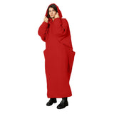 Women Clothing Lengthened Sweater Autumn Winter Pocket plus Size Hooded Sweater Dress
