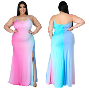 Plus Size Women Clothes Tie-Dyed Sexy Strap Dress