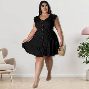 Plus Size Women Clothing Ice Silk Wrinkle Fur Ball Material Large Swing Dress