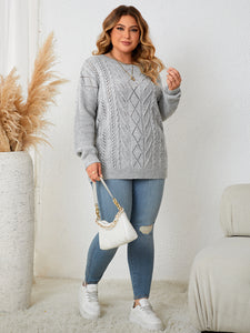 Plus Size Round Neck Pullover Sweater Chubby Long Sleeve off Shoulder Top for Women