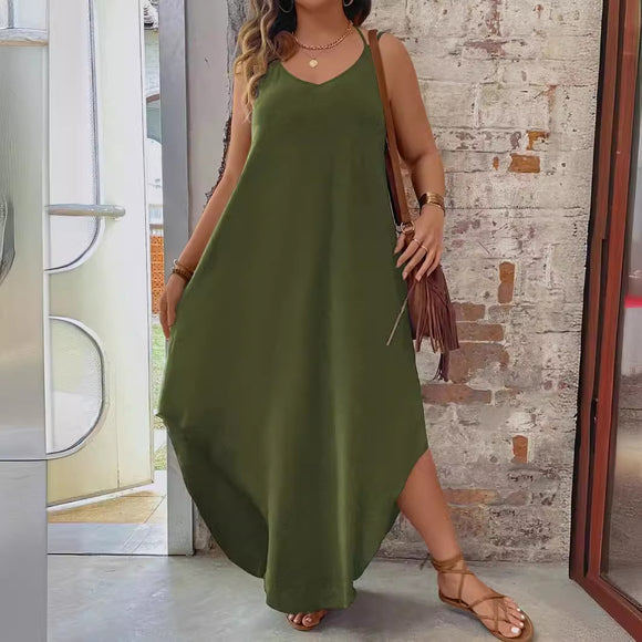 Plus Size Vacation Casual Halter Spaghetti Straps Dress