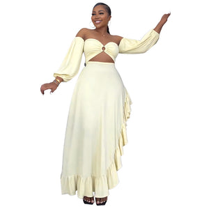 Bandeau Sexy Exposed Cropped Irregular Asymmetric Ruffled Slit Formal Dress Women Dress