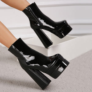 Autumn Chunky Heel Short Boots Women Side Zipper Waterproof Platform High Heel Boots