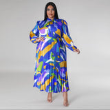 Plus Size Fall Women Clothing Pleated Collar Long Sleeve Dress