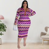 Plus Size Women Clothes Long Sleeve Collar Printed Open Tube Dress Source