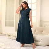 Plus Size Women Button Cardigan Denim Maxi Dress Source