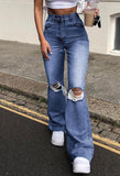 High Waist Retro Stretch Slim Knee Hole Bell Bottom Pants
