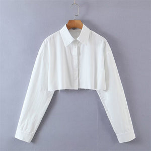 Preppy Sexy Cardigan Women Autumn Solid Color Top Polo Collared Single Breasted Ultra Short Long Sleeve Shirt