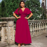 Plus Size Women V neck Dress Summer Slim Casual Vacation Beach Midi Dress