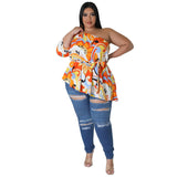 Spring Summer Printed Women Clothing Shoulder Long Sleeve Lace Up Top
