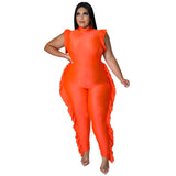 Plus Size Women Clothing Sexy Sleeveless Solid Color Stringy Selvedge Overalls