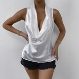 Women Clothes Summer Satin Women Swing Collar Satin Top