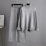 Autumn Winter Knitting Suit Women Trendy Semi-High Collar Sweater Thickened Outer Wear Loose two piece set