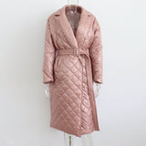 Warm Keeping Cotton Clothing Cotton Padded Coat for Winter Women Rhombus Cotton-Padded Jacket Waist Tight Long Cut Coat Plus Size Coat for Women
