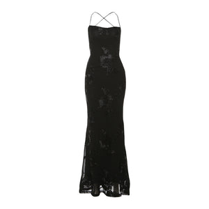 Women Clothing Summer Sexy Slim Fit Slimming Backless Lace up Dress Maxi Dress