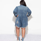 Plus Size Women Tassel Ripped Long Sleeves Coat Dress